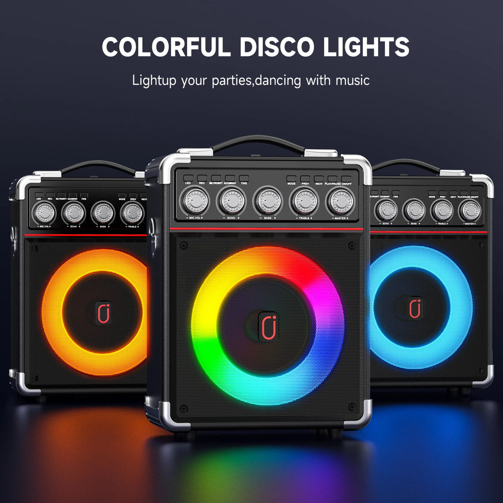 Karaoke Speaker, Bluetooth Speaker with 2 Microphones and LED Light, Portable Wireless Speaker, Outdoor Party Speaker