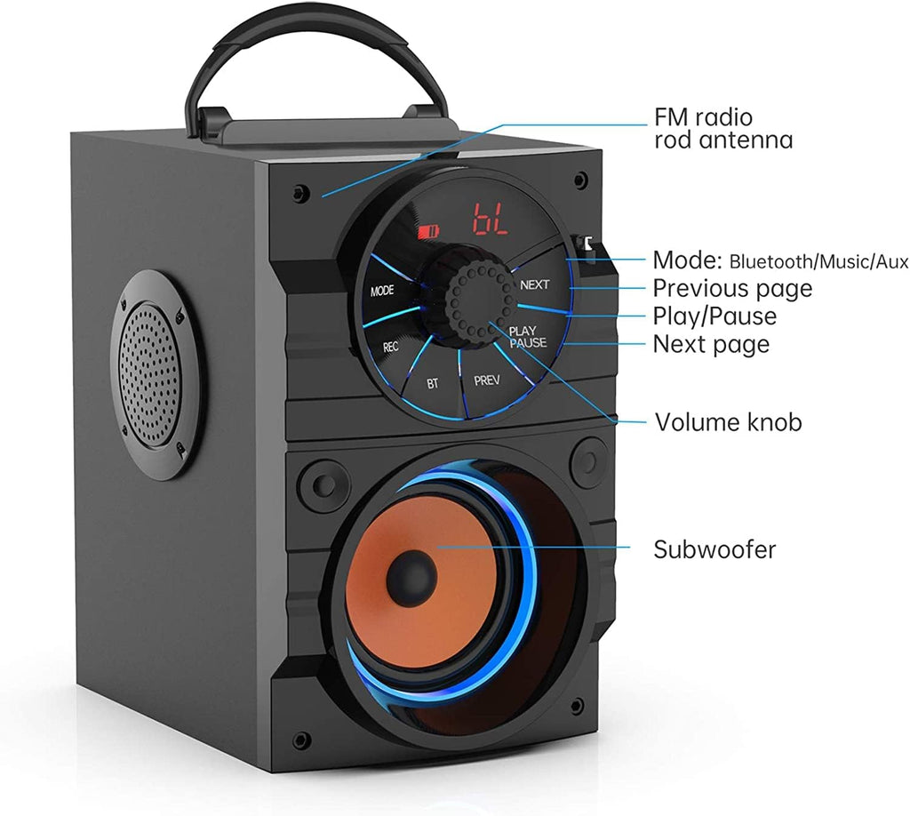 Portable Bluetooth Speaker with Subwoofer Wireless Speakers Outdoor/Indoor Big Support Remote Control FM Radio TF Card MP3 Player Party for Home Camping Iphone Computer PC
