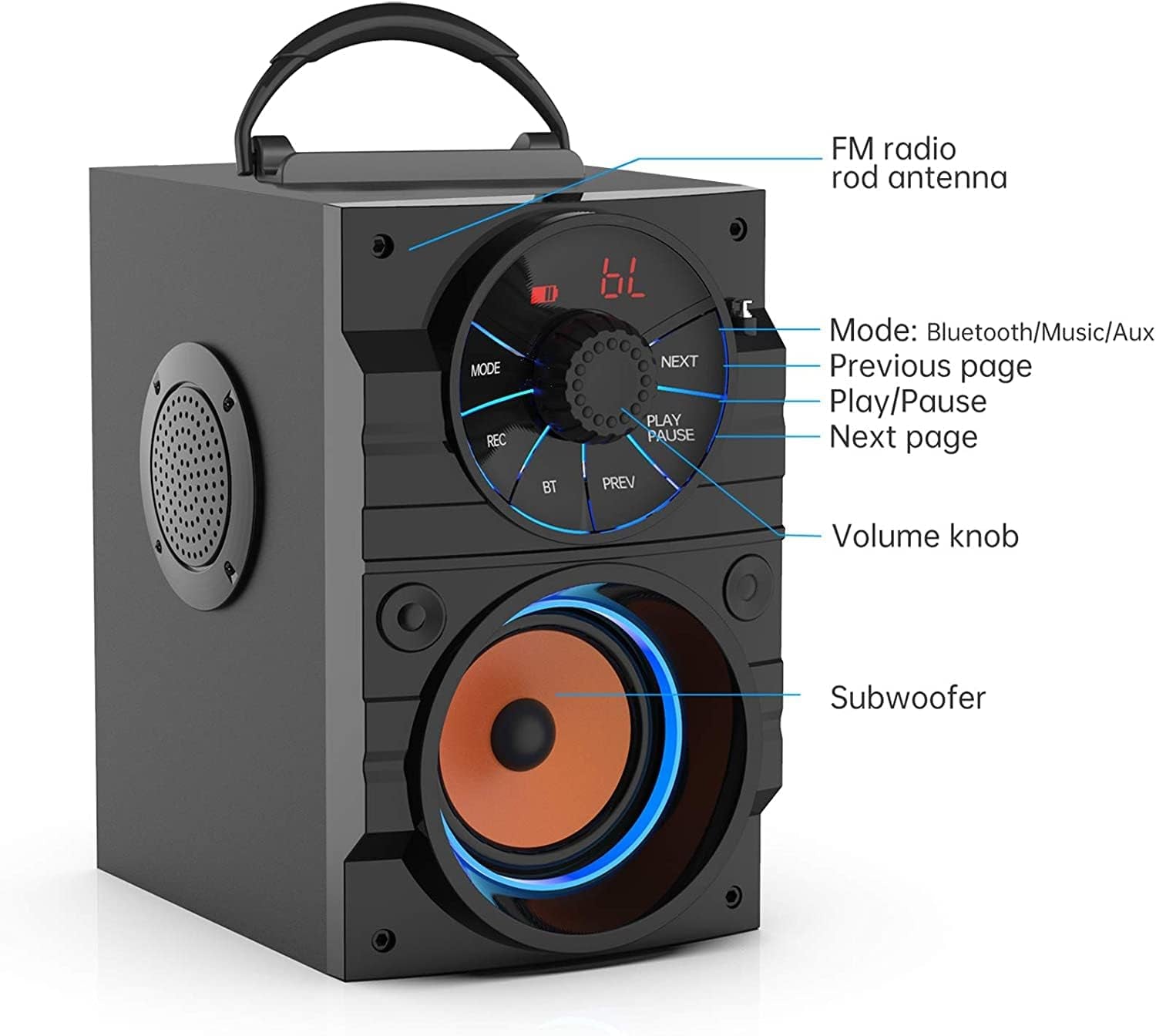 Portable Bluetooth Speaker with Subwoofer Wireless Speakers Outdoor/Indoor Big Support Remote Control FM Radio TF Card MP3 Player Party for Home Camping Iphone Computer PC