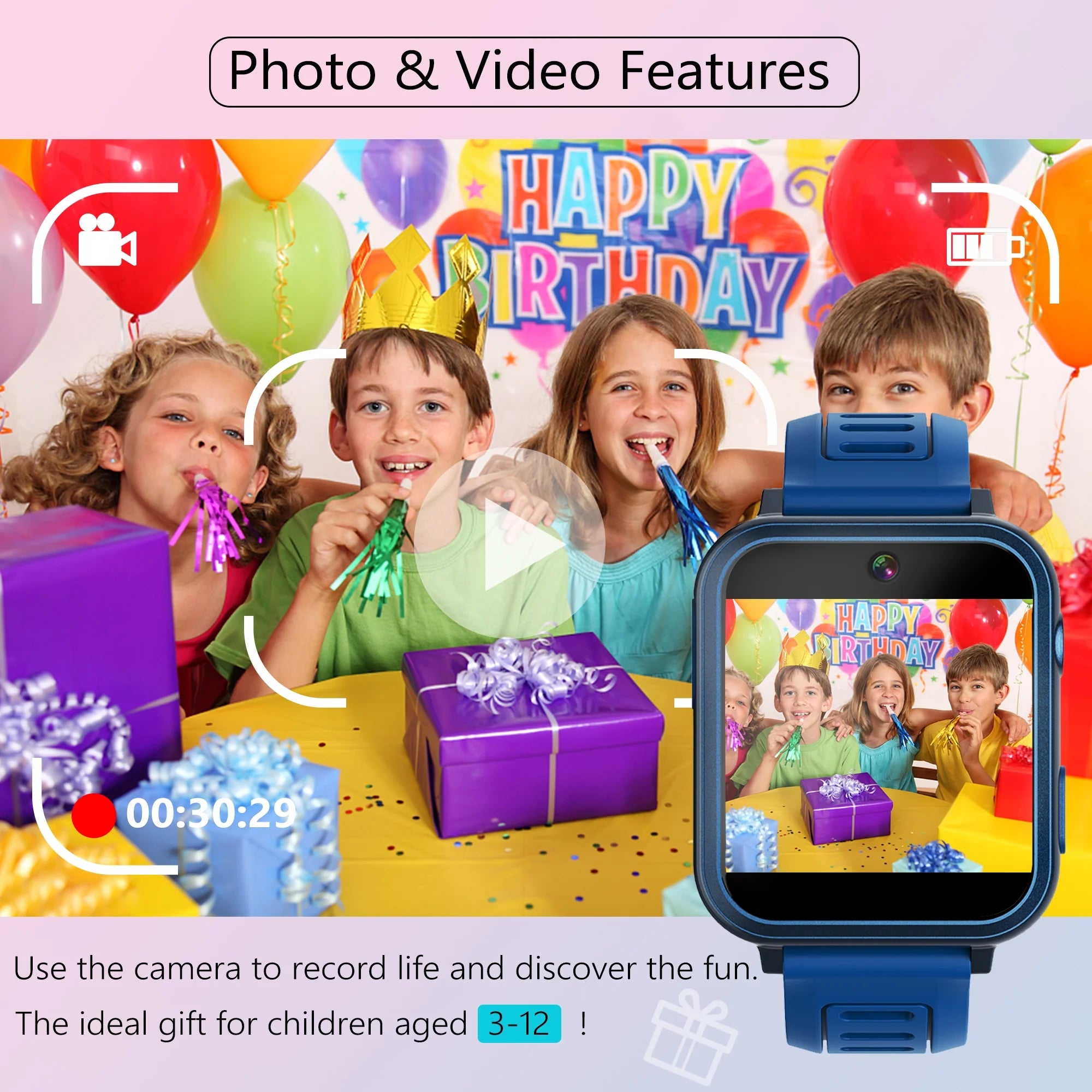 Smart Watch for Kids, Kids Watch with 24 Games Camera Music Alarm Flashlight Step Count, Birthday Gifts for Age 3-12 Boys Girls