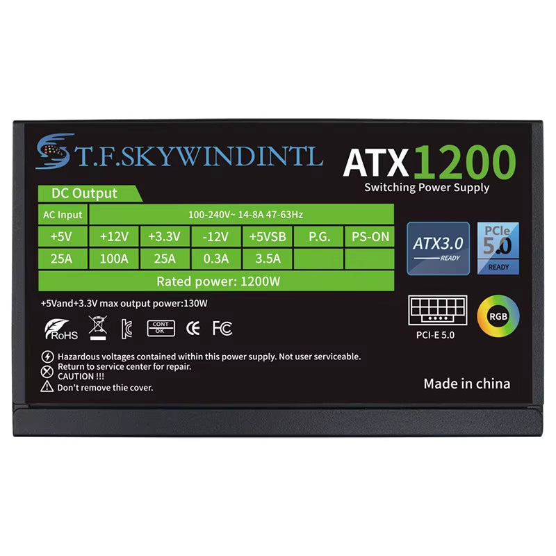 PCIE 5.0 1200W PC Power Supply Full Modular PSU for Power Source 1200W WATT Power Supply ATX PC PSU GPU Gaming Graphics