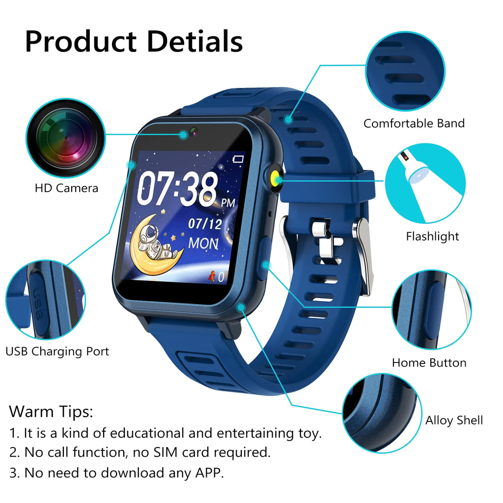 Smart Watch for Kids, Kids Watch with 24 Games Camera Music Alarm Flashlight Step Count, Birthday Gifts for Age 3-12 Boys Girls