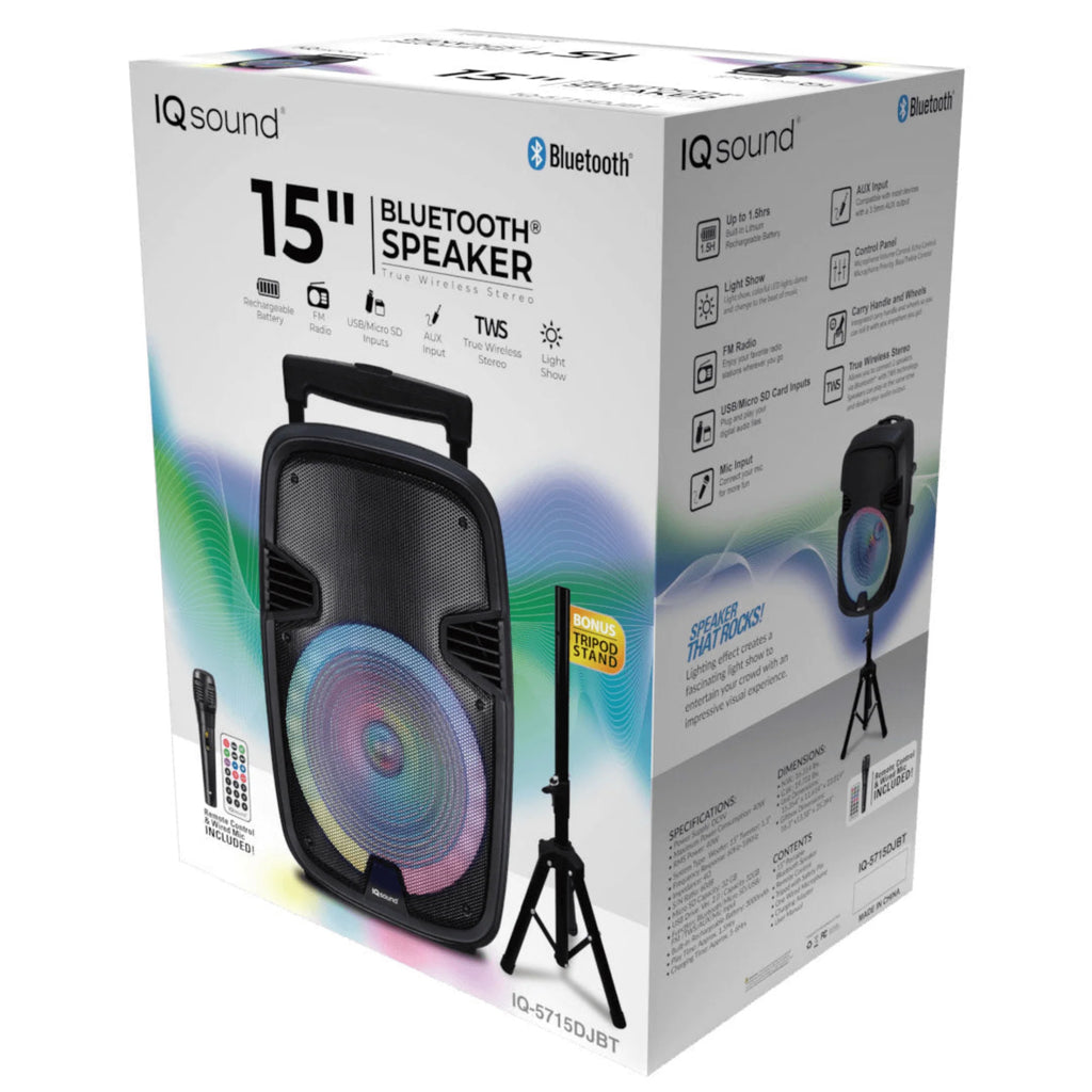 Supersonic 15" Portable Bluetooth Speaker with True Wireless Stereo & Mic (IQ-5715DJBT)