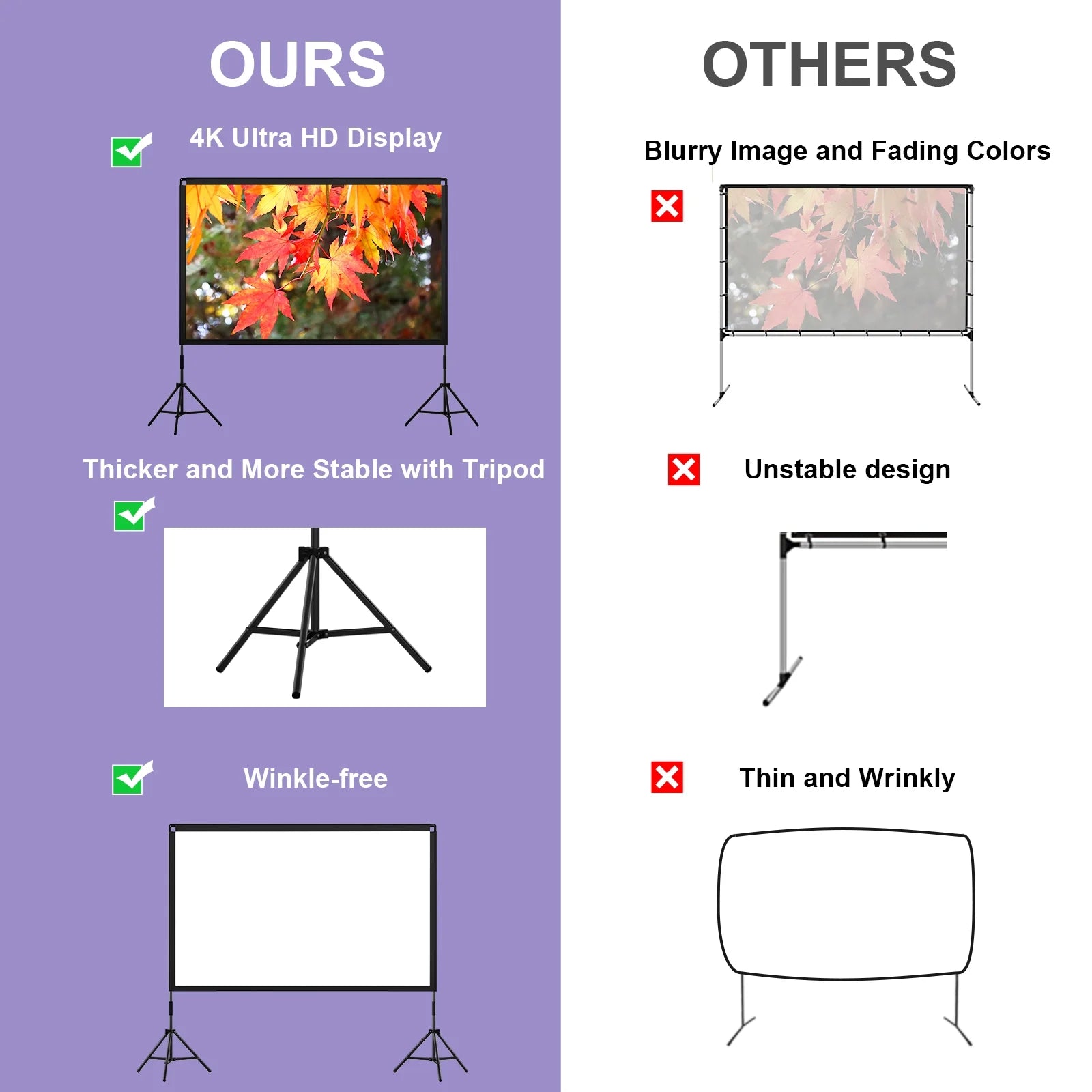 Outdoor Projector Screen with Stand 120 Inch 16:9 Portable 4K HD Movie Screen for Backyard, Indoor Home Theater