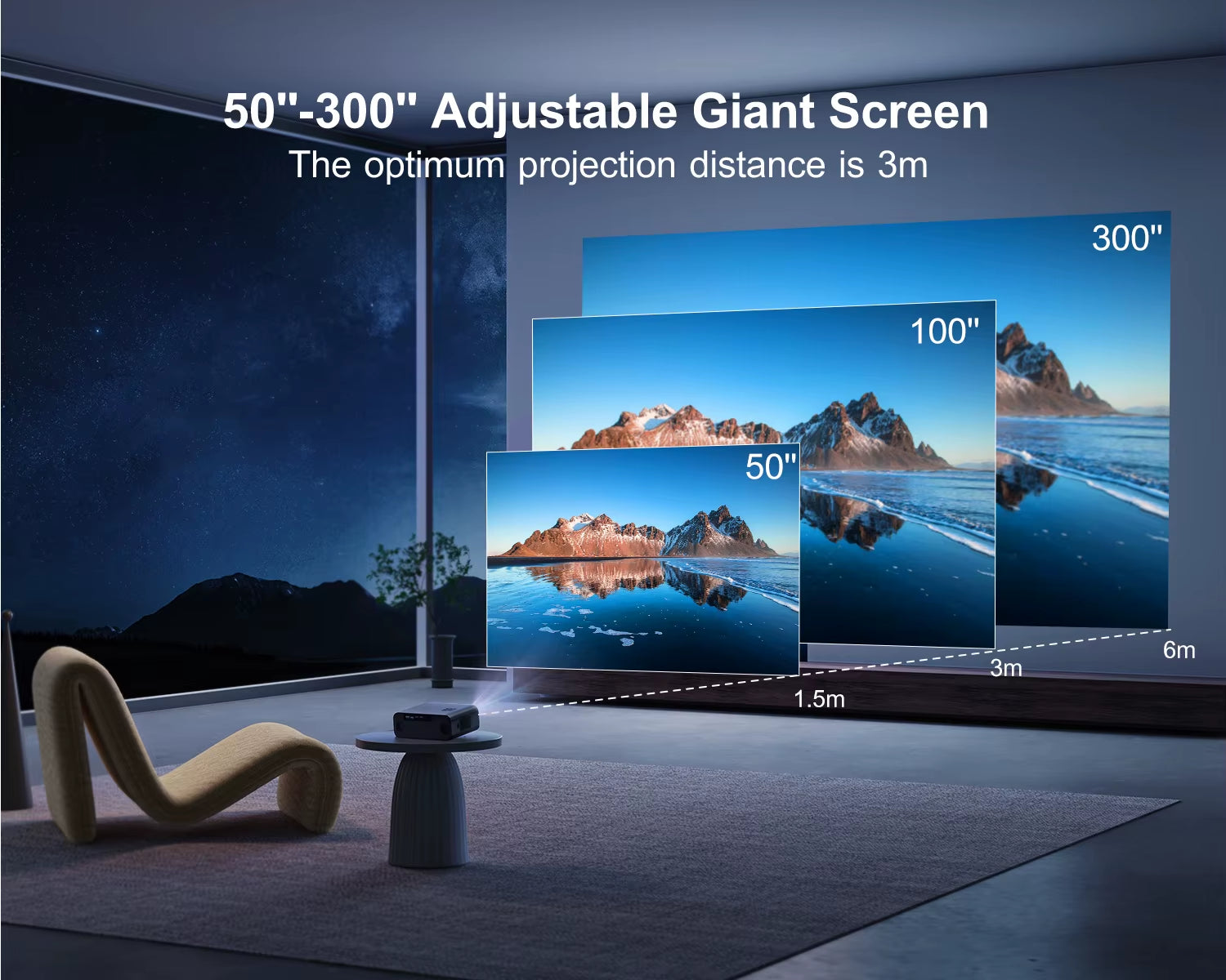 Auto Focus/4K Support Native 1080P Projector with Wifi 6 and Bluetooth 5.2 600ANSI Outdoor Home Projector 6D Keystone