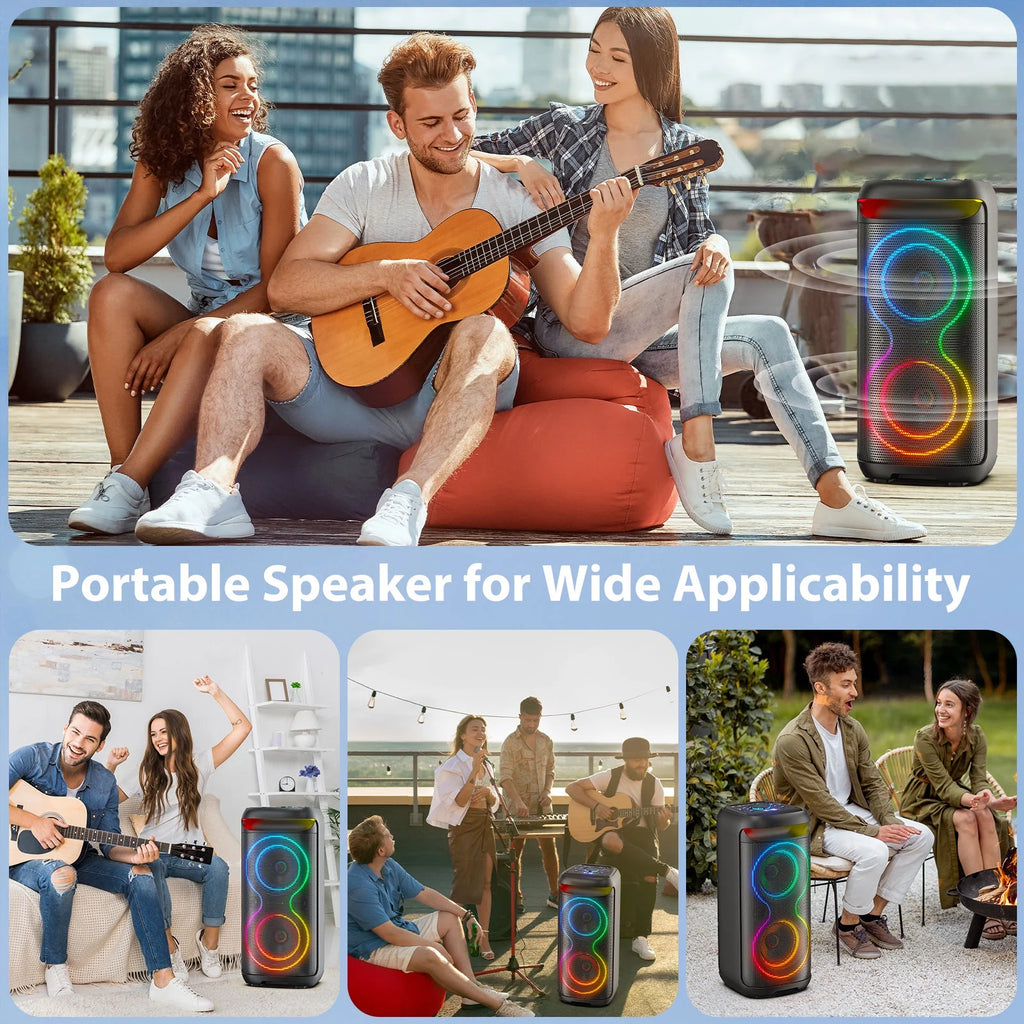 Big Bluetooth Speaker, Large Party Speaker with 2 Wireless Microphones, DJ Lights, Portable Outdoor Speaker with Karaoke Speaker PA System, T20-T