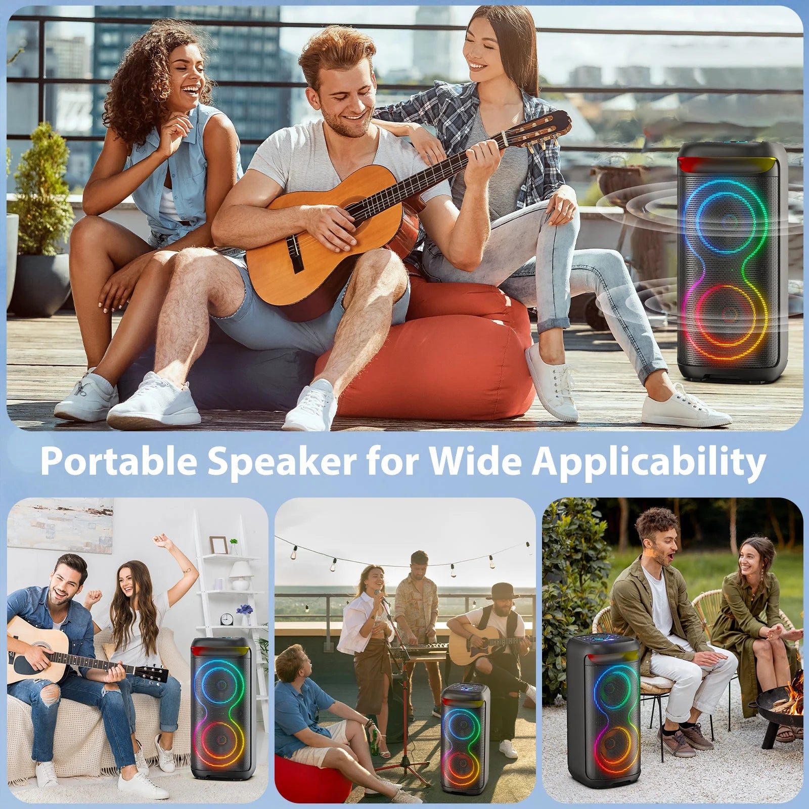 Big Bluetooth Speaker, Large Party Speaker with 2 Wireless Microphones, DJ Lights, Portable Outdoor Speaker with Karaoke Speaker PA System, T20-T
