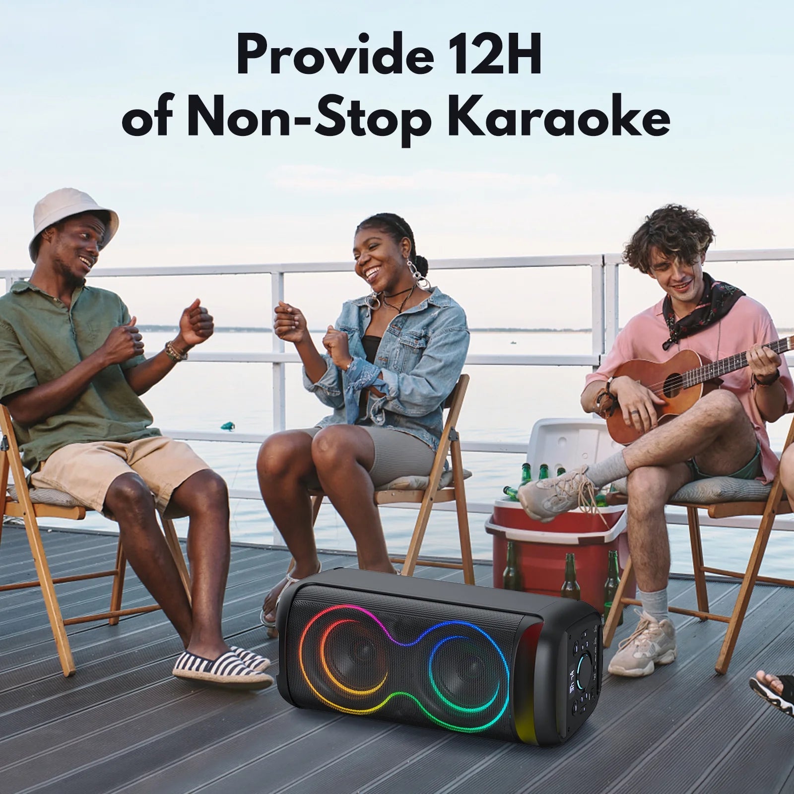 Big Bluetooth Speaker, Large Party Speaker with 2 Wireless Microphones, DJ Lights, Portable Outdoor Speaker with Karaoke Speaker PA System, T20-T