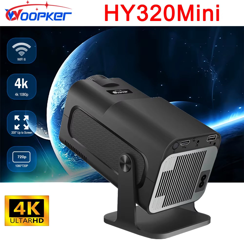 HY320 Mini Projector Upgrade 4K Android 11 New Native 720P Projector 300ANSI Wifi6 BT5.0 Home User Portable Projector
