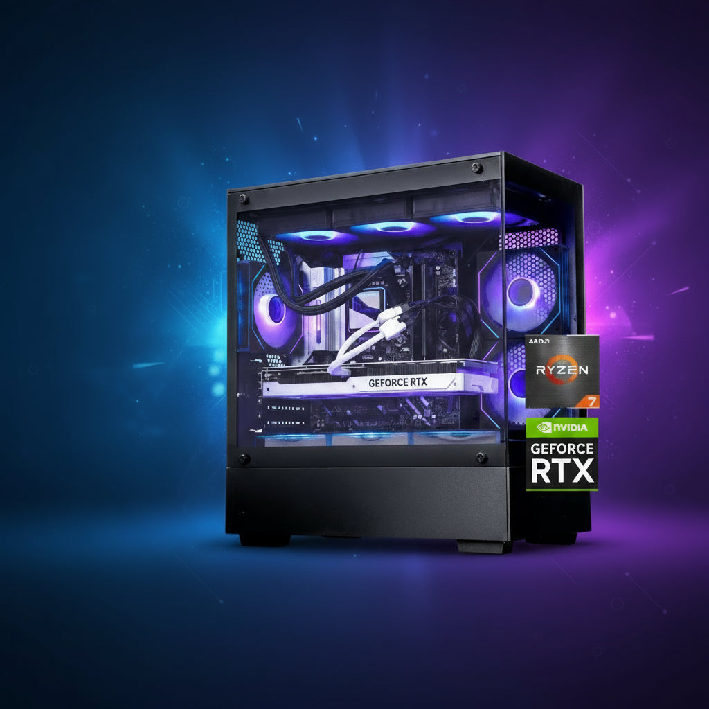 Gaming Desktop PC, Ryzen 7 9700X, RTX5070 12GB,1TB SSD, 32GB DDR5, Black, Windows 11 Home