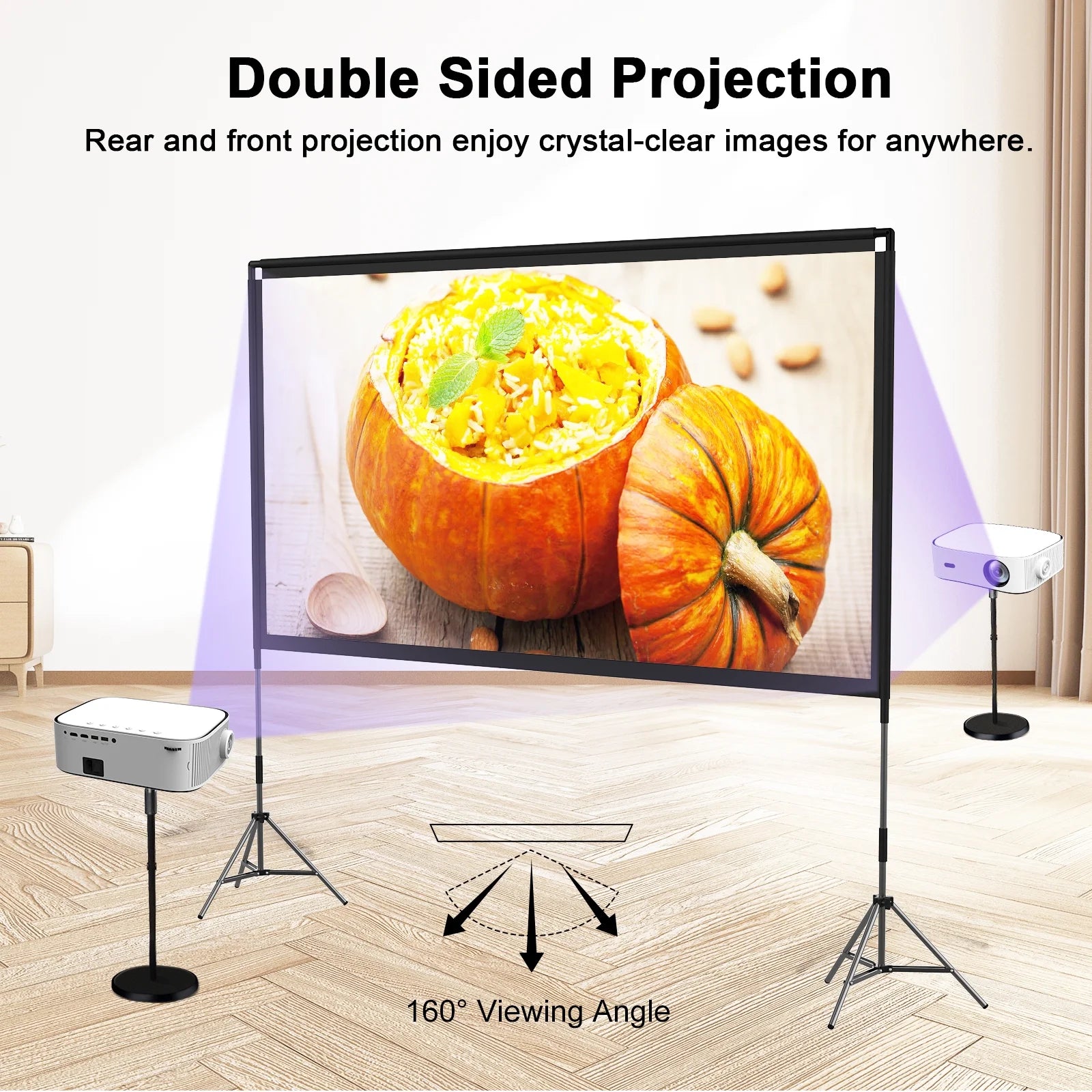 Outdoor Projector Screen with Stand 120 Inch 16:9 Portable 4K HD Movie Screen for Backyard, Indoor Home Theater