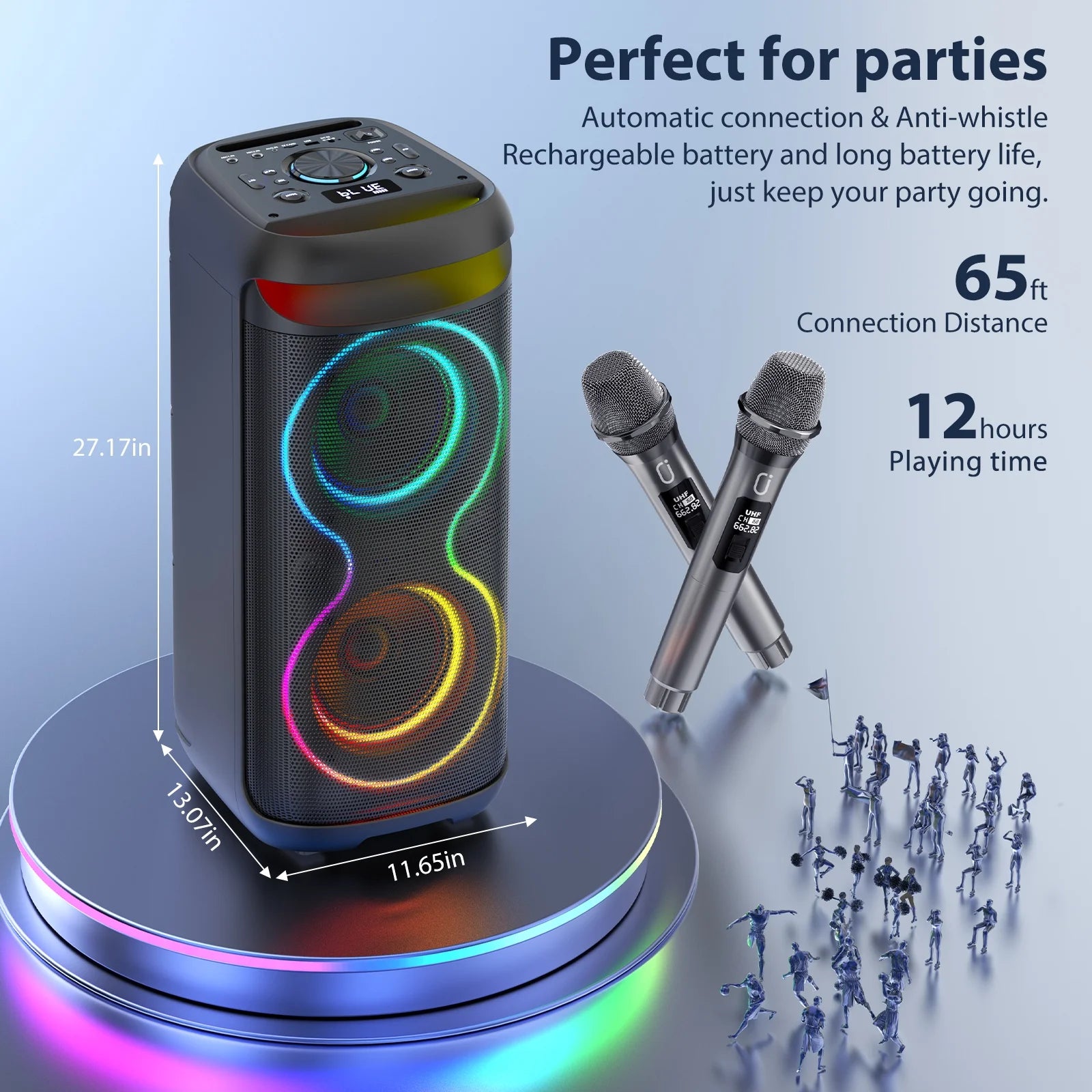 Big Bluetooth Speaker, Large Party Speaker with 2 Wireless Microphones, DJ Lights, Portable Outdoor Speaker with Karaoke Speaker PA System, T20-T