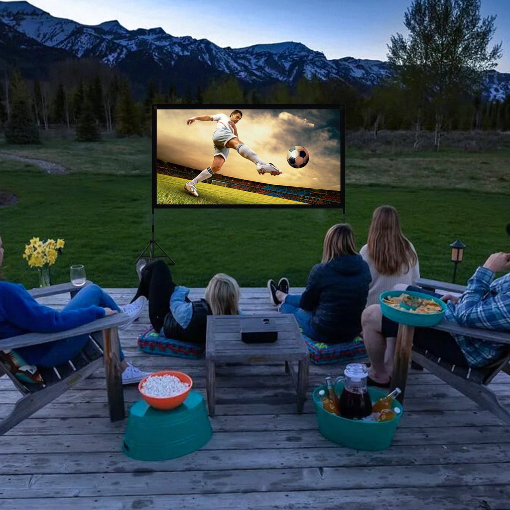 Outdoor Projector Screen with Stand 120 Inch 16:9 Portable 4K HD Movie Screen for Backyard, Indoor Home Theater