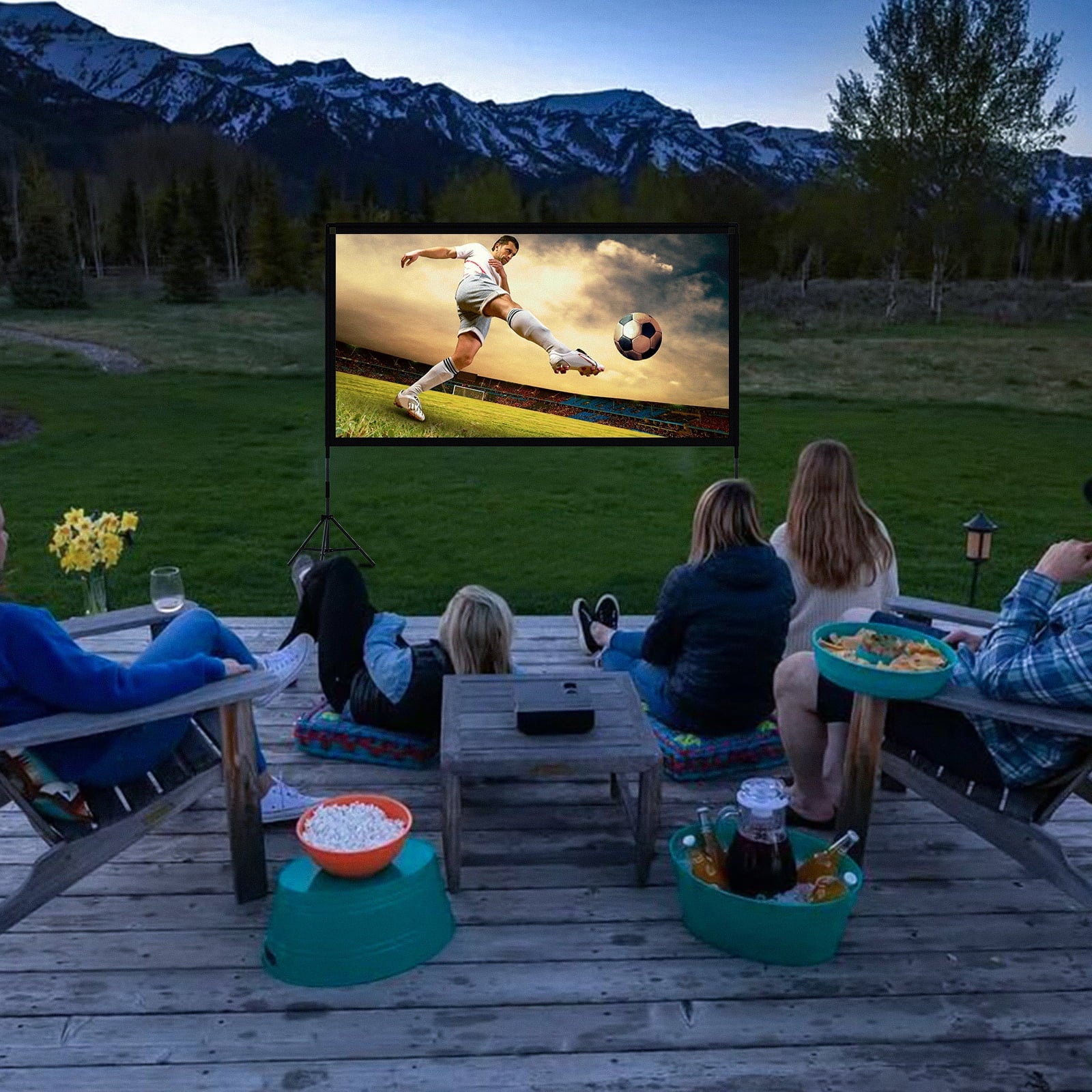 Outdoor Projector Screen with Stand 120 Inch 16:9 Portable 4K HD Movie Screen for Backyard, Indoor Home Theater