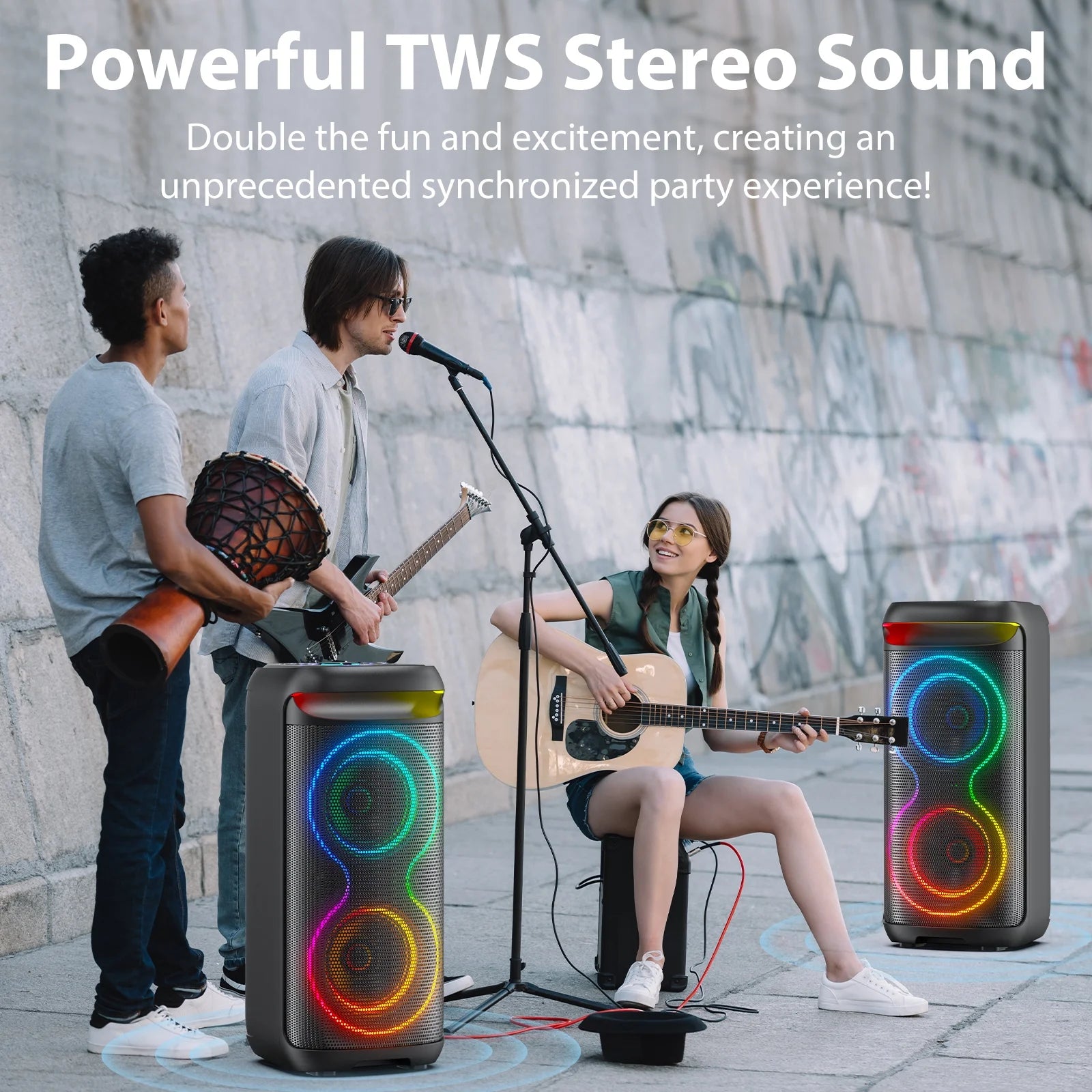 Big Bluetooth Speaker, Large Party Speaker with 2 Wireless Microphones, DJ Lights, Portable Outdoor Speaker with Karaoke Speaker PA System, T20-T