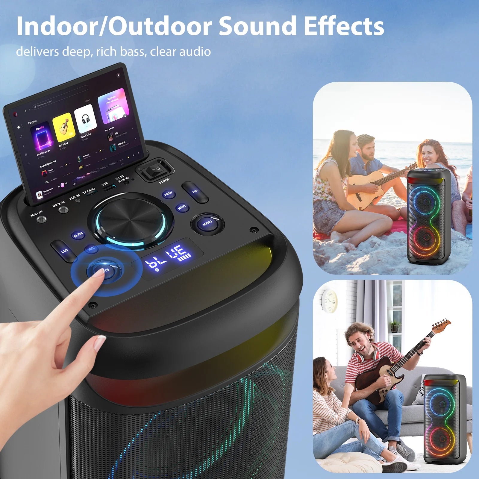 Big Bluetooth Speaker, Large Party Speaker with 2 Wireless Microphones, DJ Lights, Portable Outdoor Speaker with Karaoke Speaker PA System, T20-T