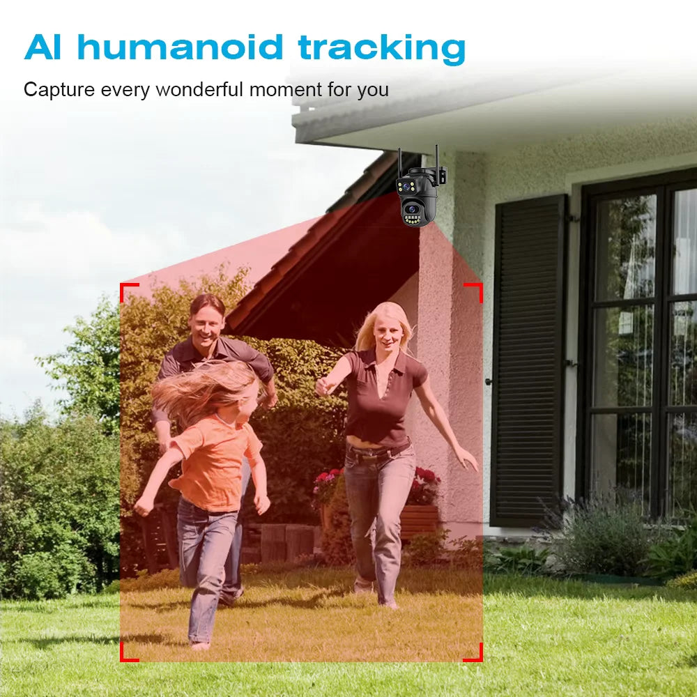 4K 8MP Dual Lens Dual Screen IP Camera Wifi PTZ Camera Outdoor 4MP AI Auto Tracking CCTV HD Audio Video Surveillance P2P Icsee